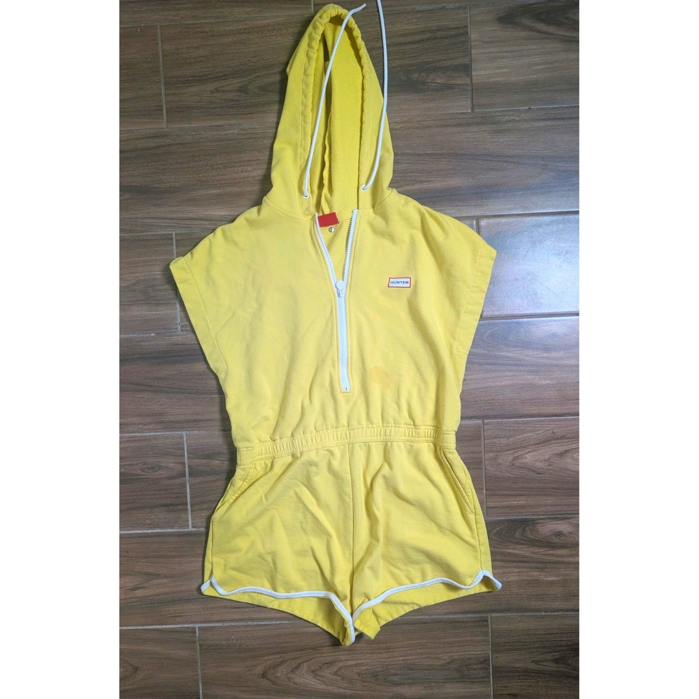 Hunter for Target Women's Yellow Hooded Romper Shorts Half Zip Cover Up Sz M/L